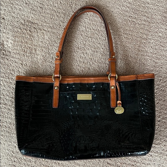 Brahmin Black and Tan Crocodile Embossed Bag